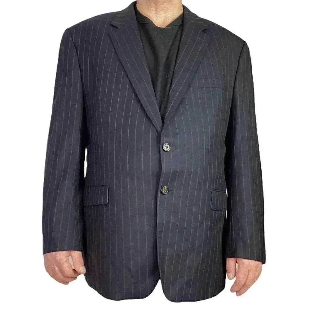 Ralph Ralph Lauren RRL Men 50R Pinstripe Wool Blazer Sport Coat Jacket Black